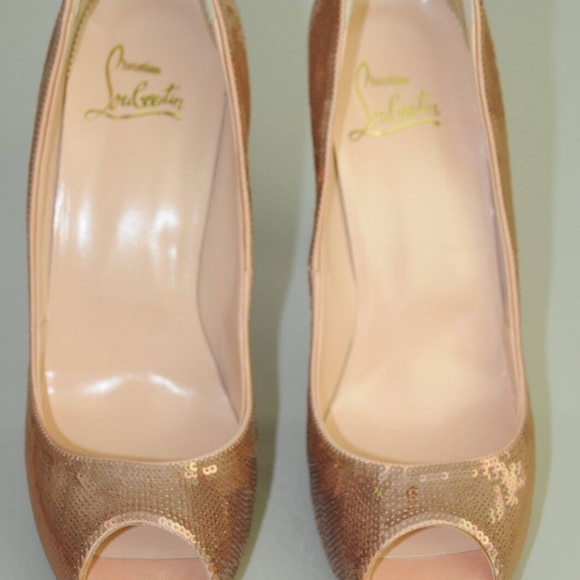 CHRISTIAN LOUBOUTIN VERY PRIVE EVENING Paillettes Nude Beige Heels size 38 1/2 - Picture 2 of 9